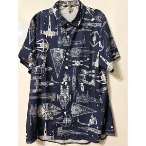Hardaddy Star Wars Spaceship Blueprint Shirt Navy Blue Short‎ Sleeve Button Down